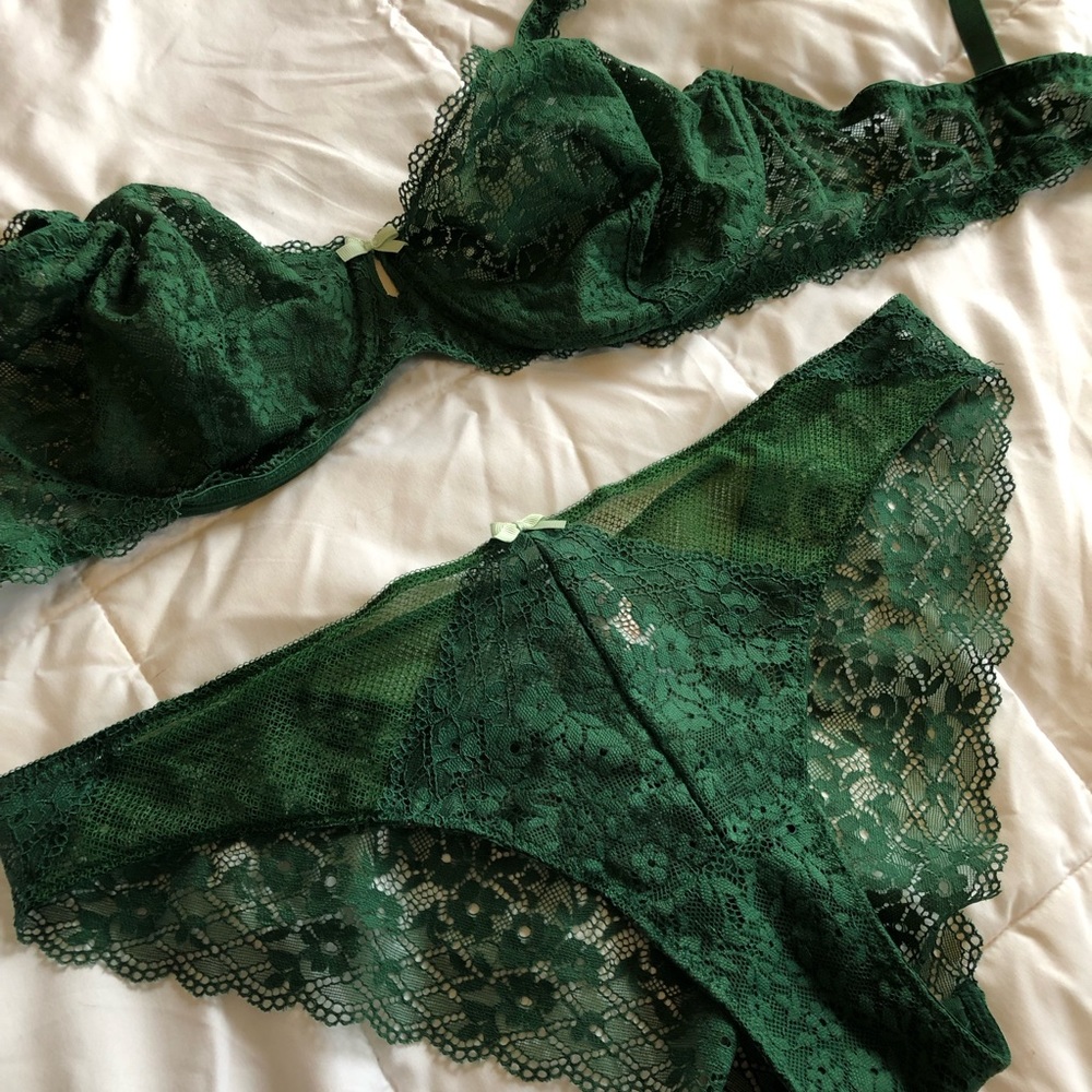 Green Lace Balconette Bra and Panty Set